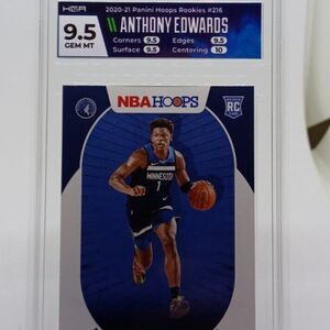 2020-21 Panini NBA Hoops Basketball Anthony Edwards Rookie RC #216 HGA 9.5